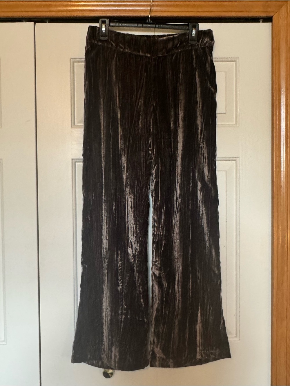 Soft Surroundings Crushed Velvet Brown Wide Leg Hi Waist Pull On Flowy Pants